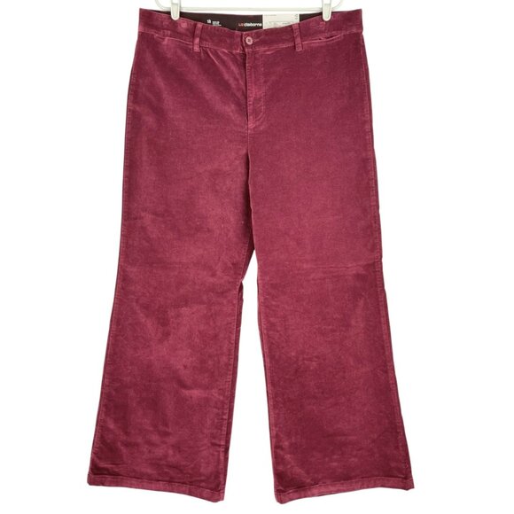 Liz Claiborne Women Wide-Leg High-Rise Stretch Burgundy Velvet Pants Sz 18 NWT - Picture 1 of 13